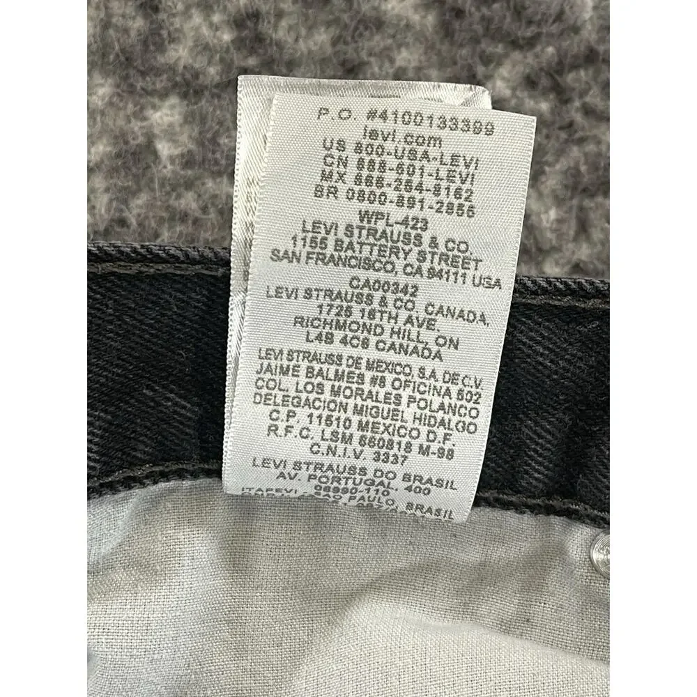 Levis 505 Mens 38x32 Regular Fit Straight Leg Black Denim Jeans